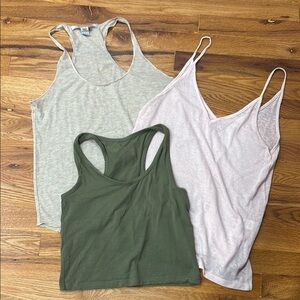 Women's Tank Top Set - Olive Green, Light Pink, and Beige